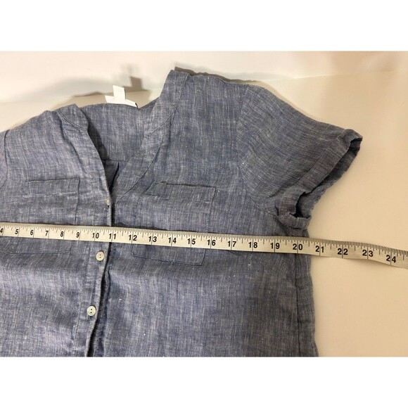 J. Jill Love Linen Button Front Shirt Dress Small Petite SP Chambray Blue Midi g - Picture 5 of 10